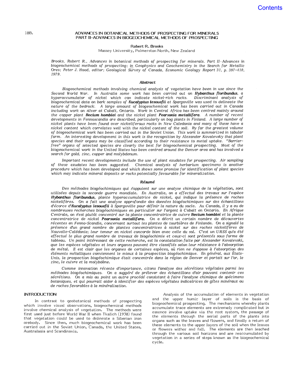 Advances in Botanical Methods of Prospecting for Minerals Part Ii-Advances in Biogeochemical Methods of Prospecting