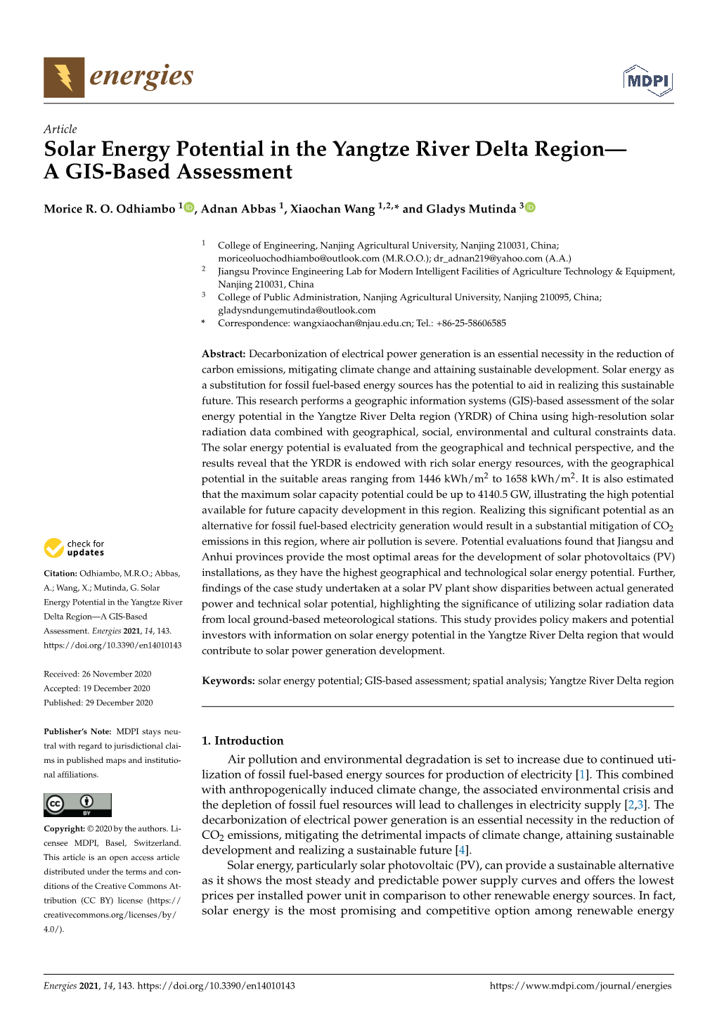 Solar Energy Potential in the Yangtze River Delta Region—A GIS-Based