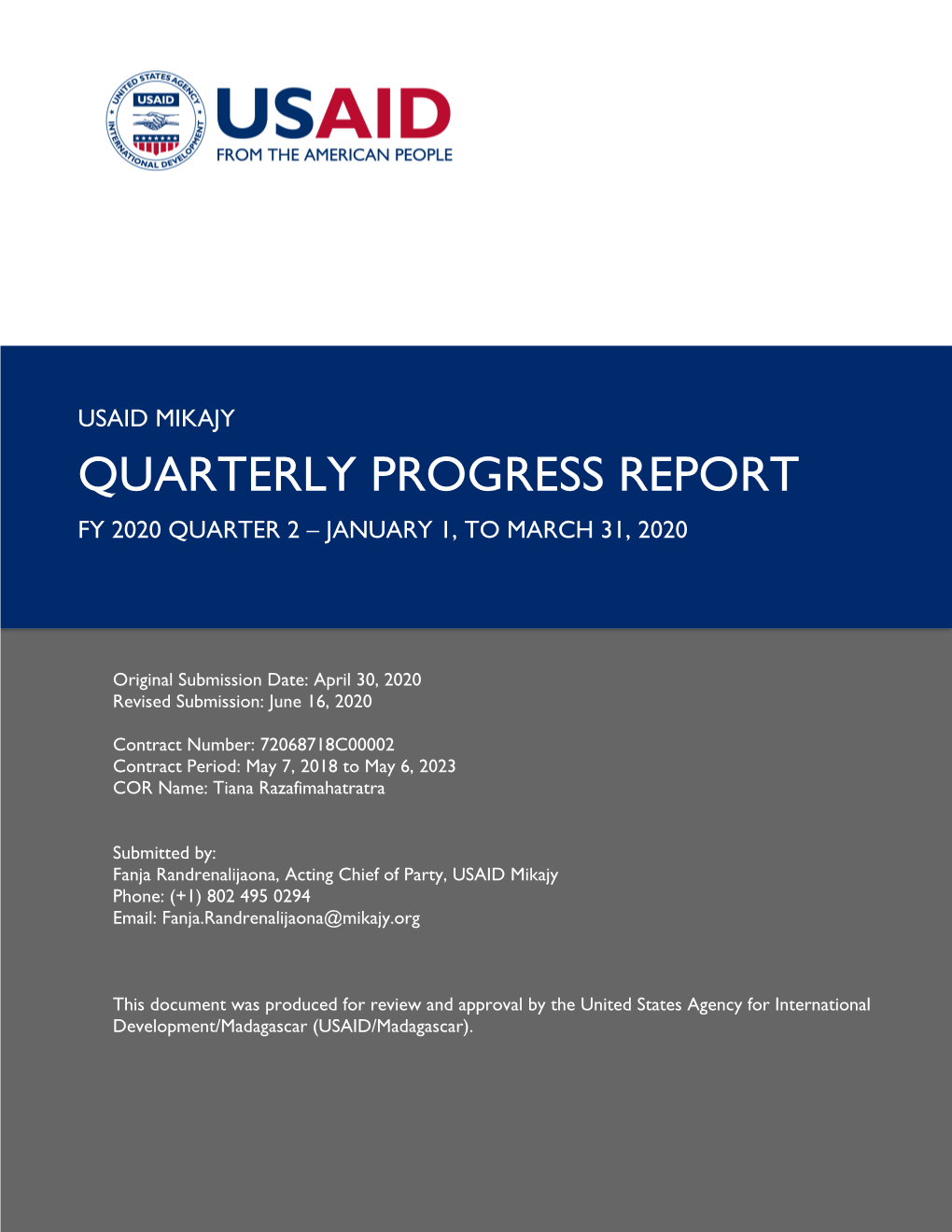 USAID Mikajy FY20 Q2 Progress Report