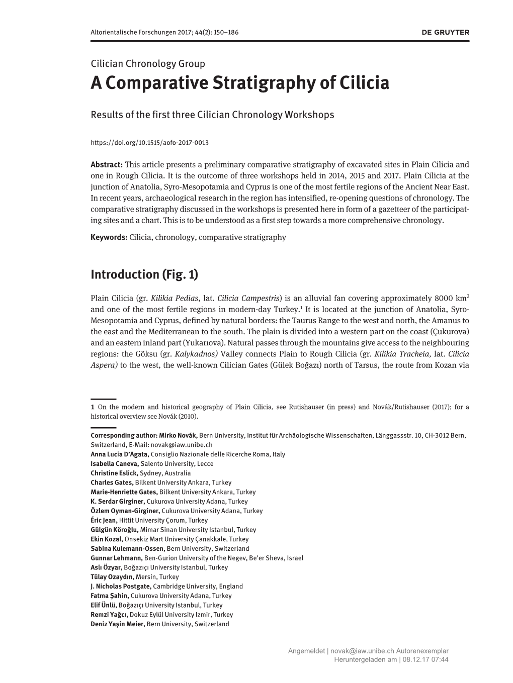 A Comparative Stratigraphy of Cilicia