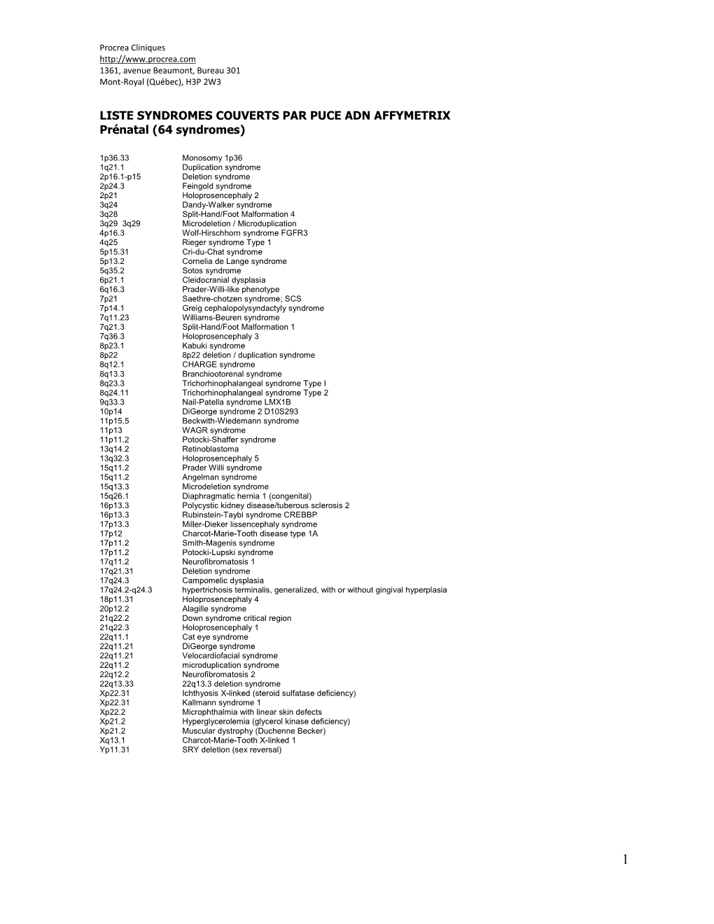 Liste Syndromes Couverts Par Puce Adn Afymetrix