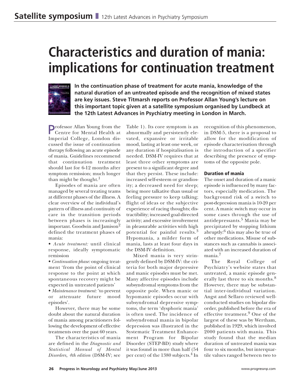 Characteristics and Duration of Mania: Implications for Continuation Treatment