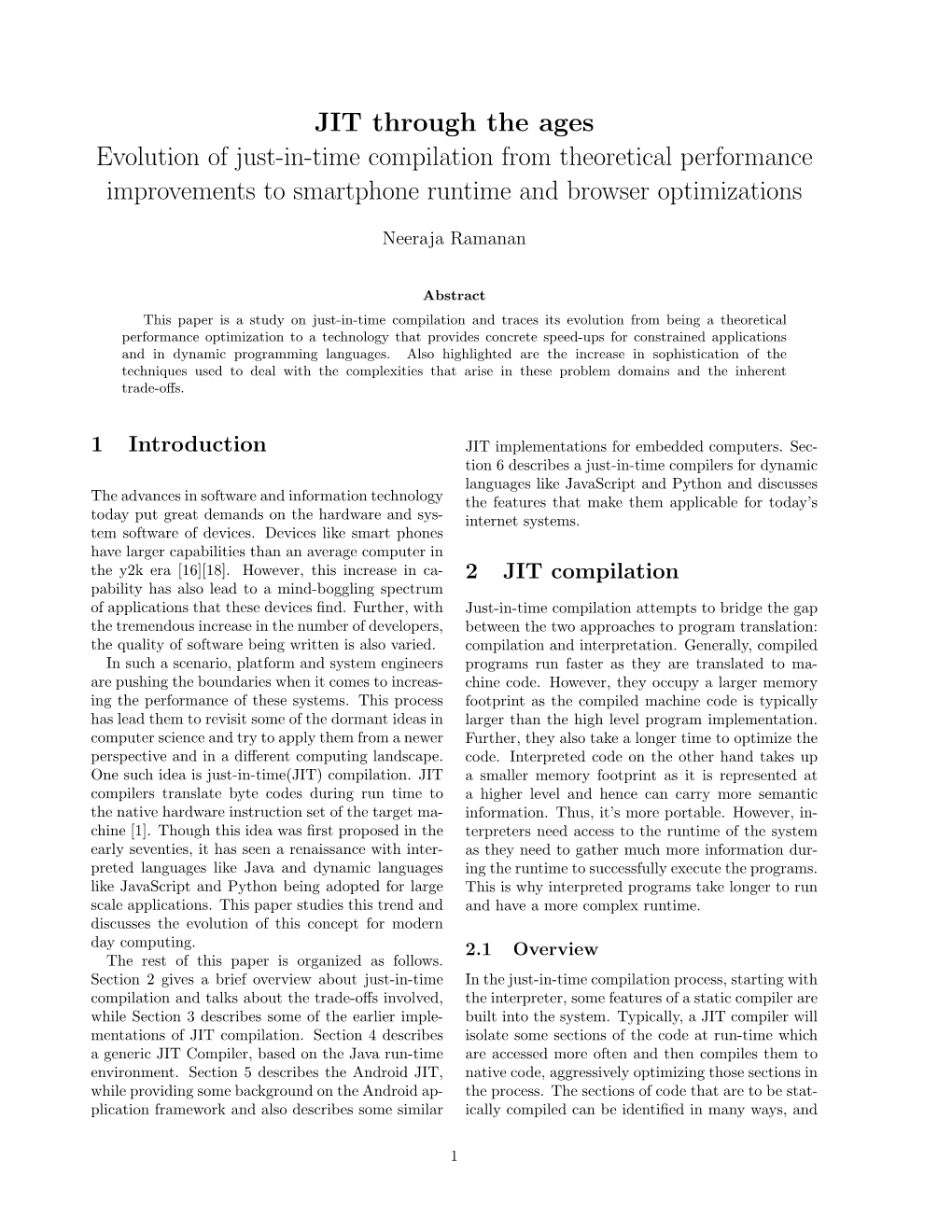 JIT Through the Ages Evolution of Just-In-Time Compilation from Theoretical Performance Improvements to Smartphone Runtime and Browser Optimizations