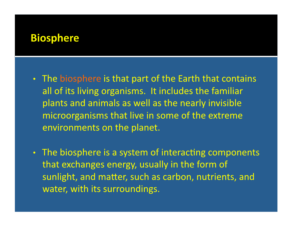 • the Biosphere Is That Part of the Earth That Contains All of Its Living Organisms