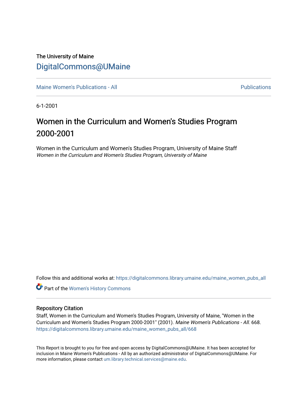 Wome in the Curriculum and Women's Studies Program 2000-2001