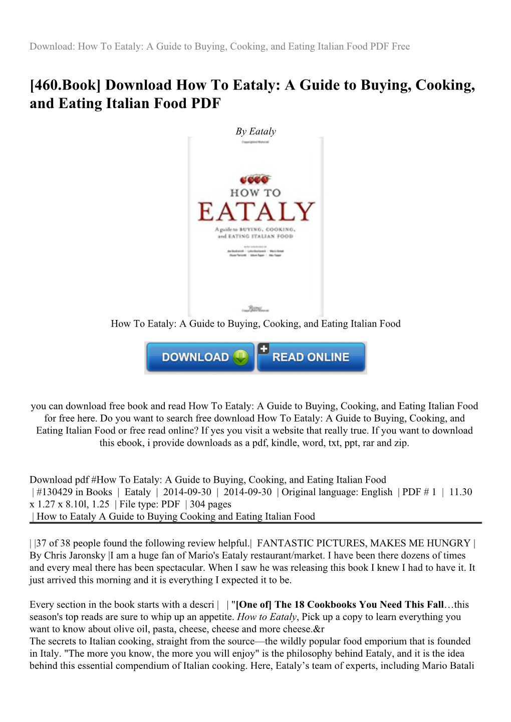 Download How to Eataly: a Guide to Buying, Cooking, and Eating Italian Food PDF