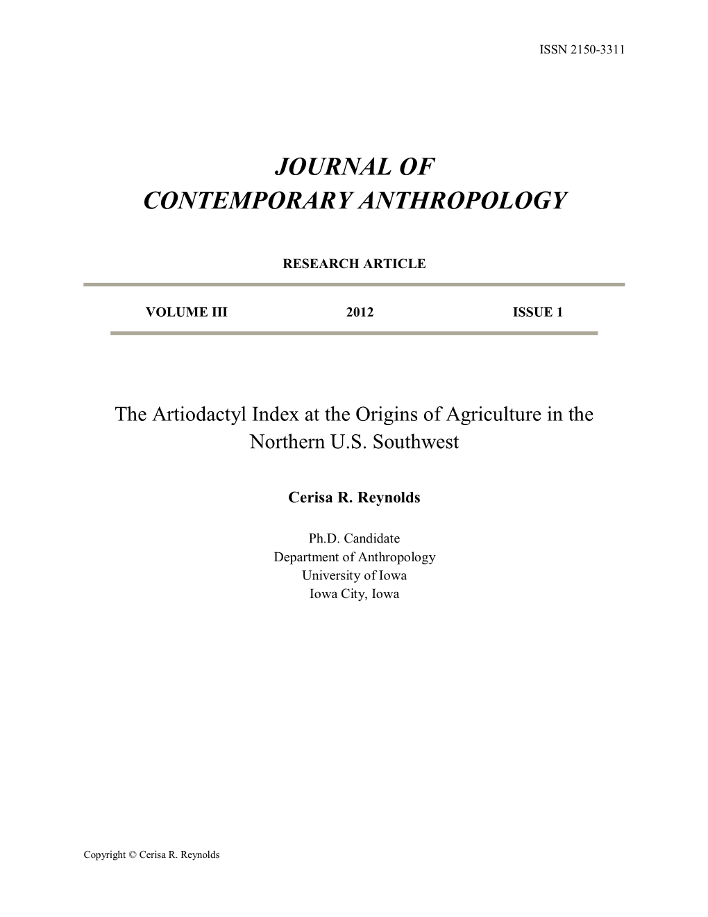 The Artiodactyl Index at the Origins of Agriculture in the Northern U.S. Southwest