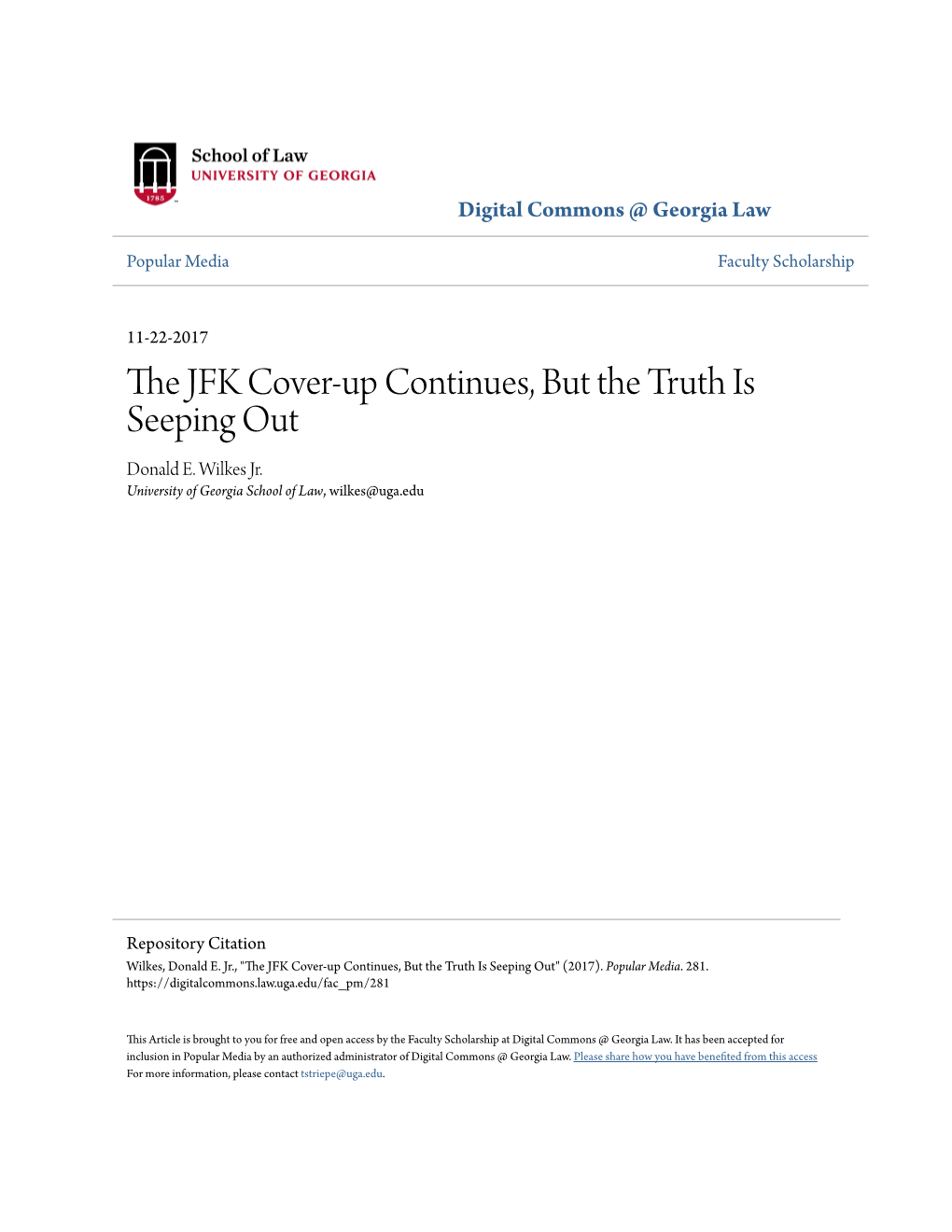 The JFK Cover-Up Continues, but the Truth Is Seeping out by Donald E