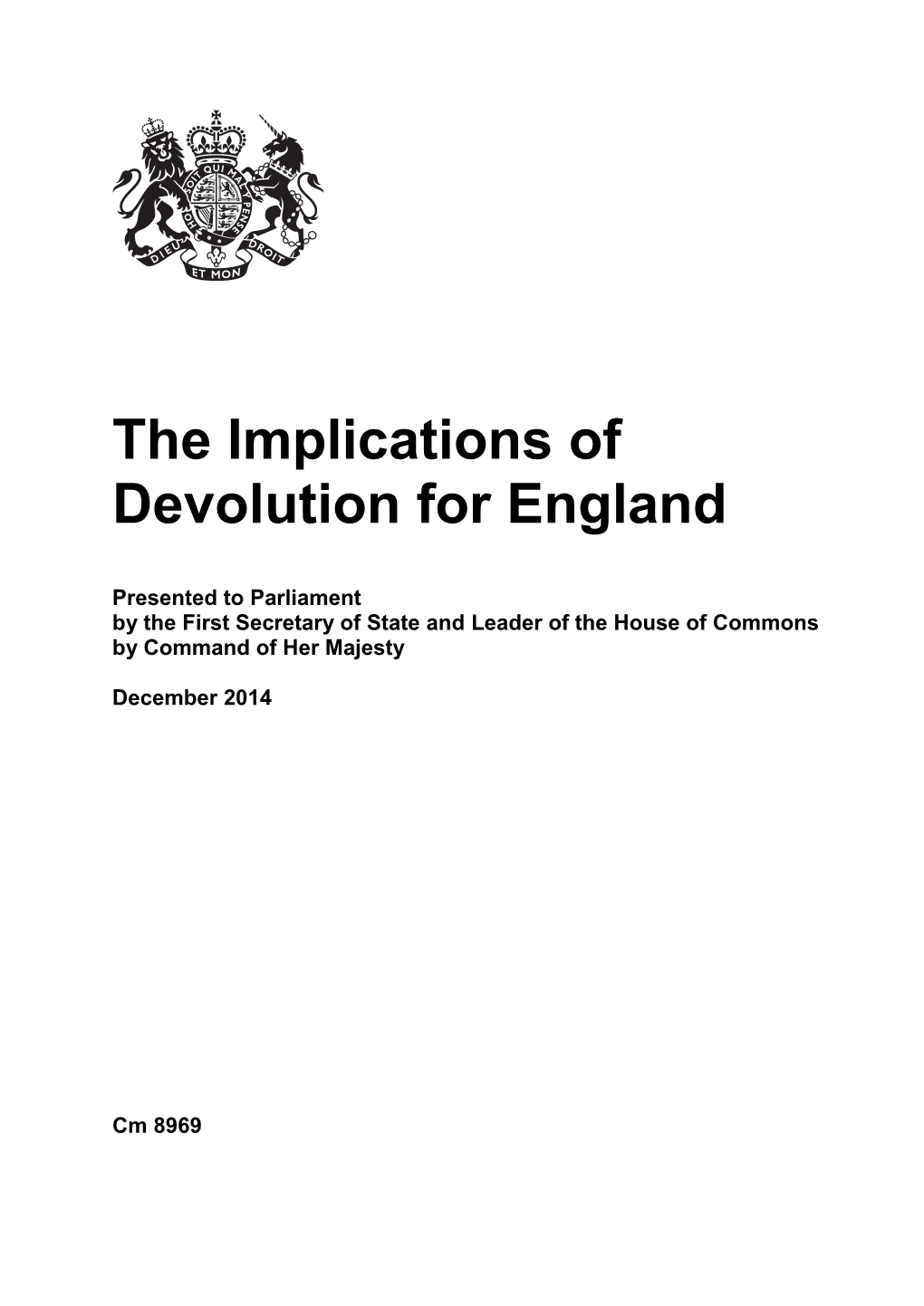 The Implications of Devolution for England