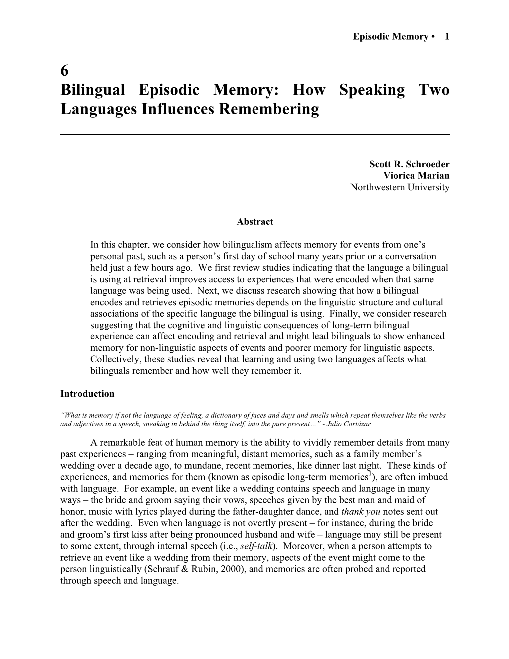 6 Bilingual Episodic Memory: How Speaking Two Languages Influences Remembering ______