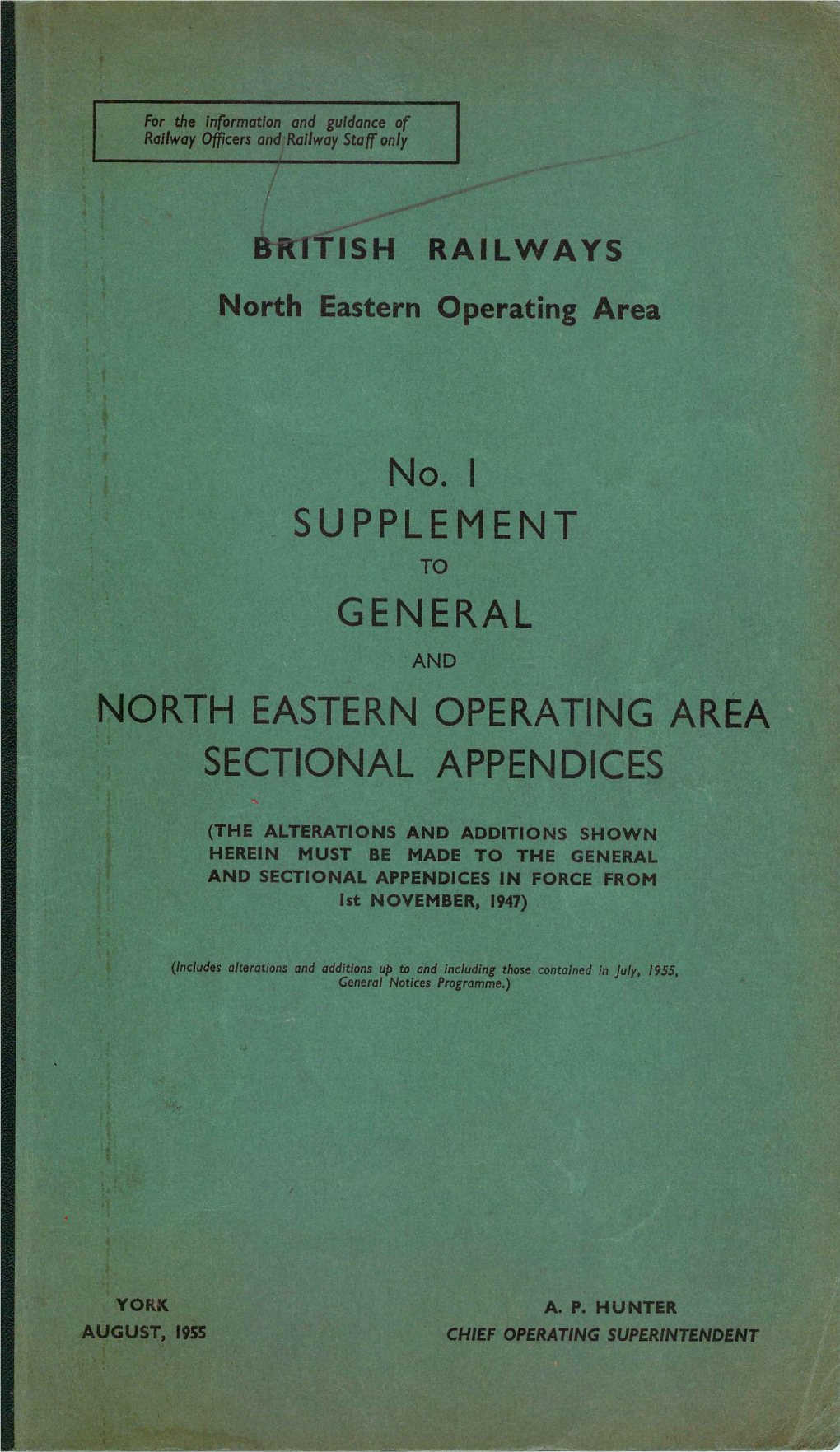 No.! SUPPLEMENT GENERAL NORTH EASTERN OPERATING