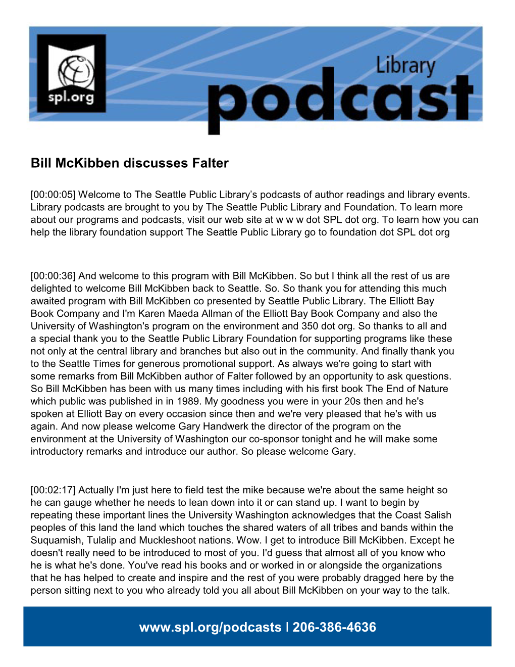 Bill Mckibben Discusses Falter