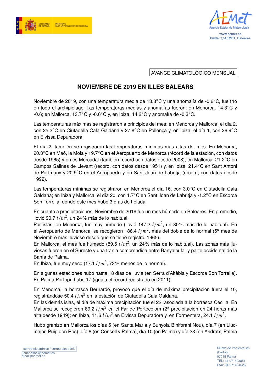 Noviembre De 2019 En Illes Balears