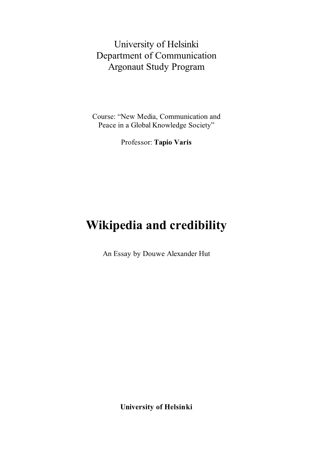 Wikipedia and Credibility