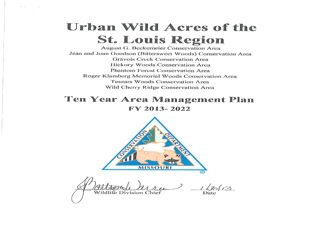 2013 Urban Wild Acres of the St. Louis Region Area Management Plan  Page 3