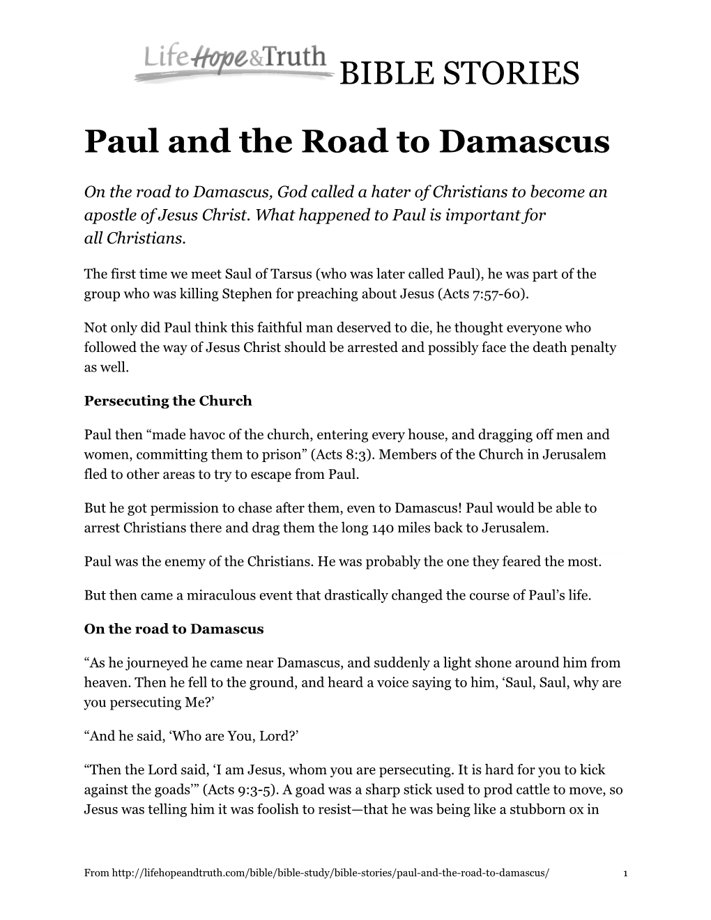 BIBLE STORIES Paul and the Road to Damascus
