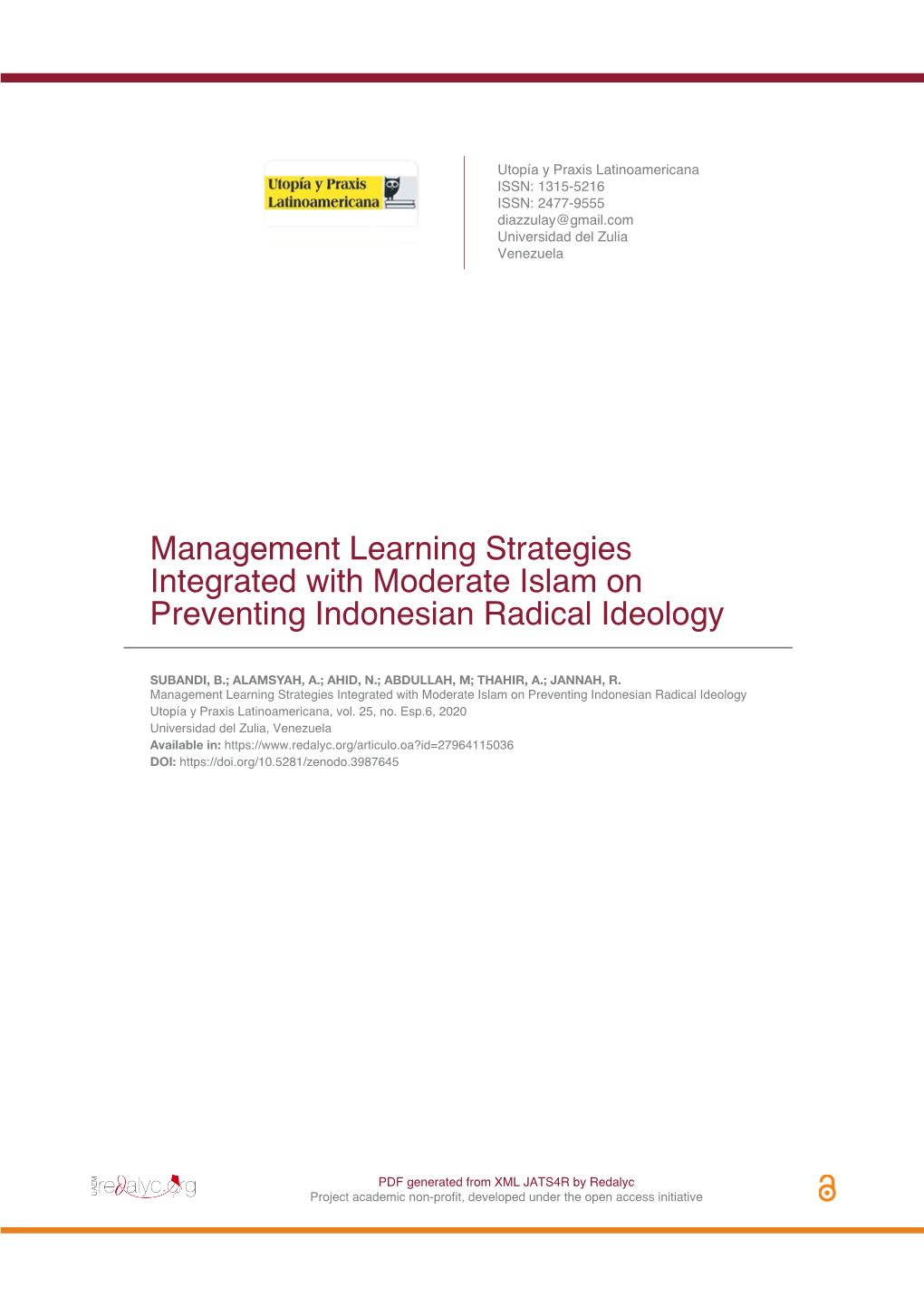 Management Learning Strategies Integrated with Moderate Islam on Preventing Indonesian Radical Ideology