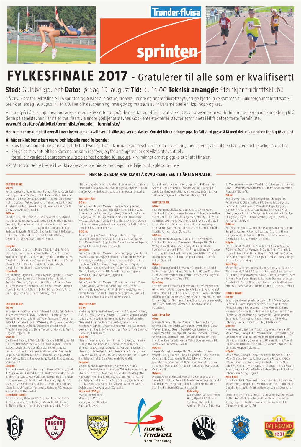 Fylkesfinale 2017 - Gratulerer Til Alle Som Er Kvalifisert! Sted: Guldbergaunet Dato: Lørdag 19