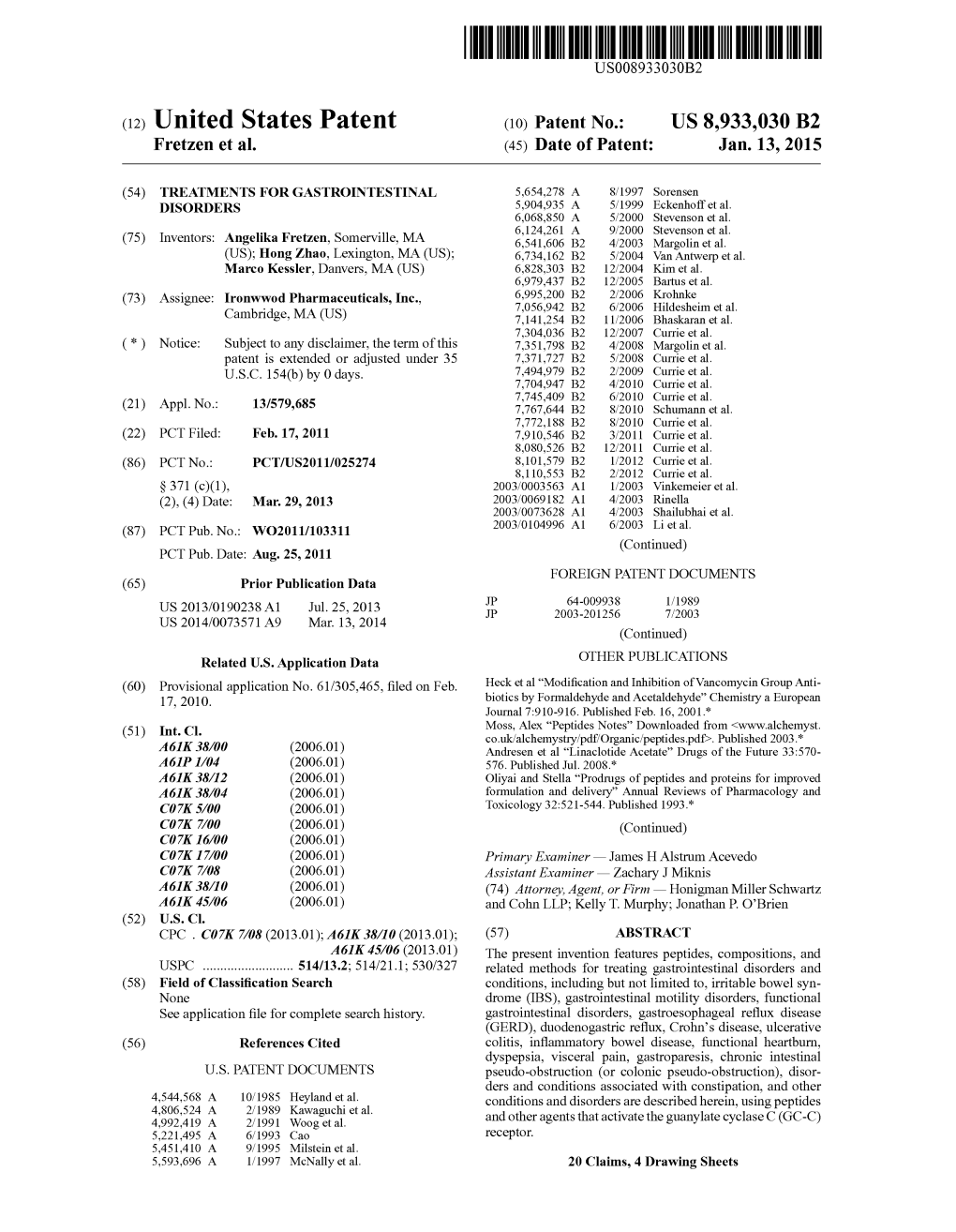 (12) United States Patent (10) Patent No.: US 8,933,030 B2 Fretzen Et Al