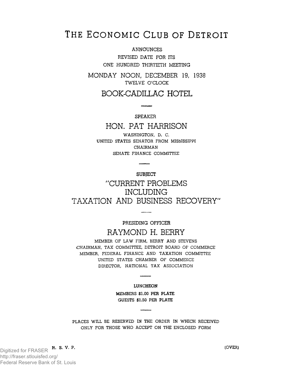 [Program for the 130Th Meeting of the Economic Club of Detroit]