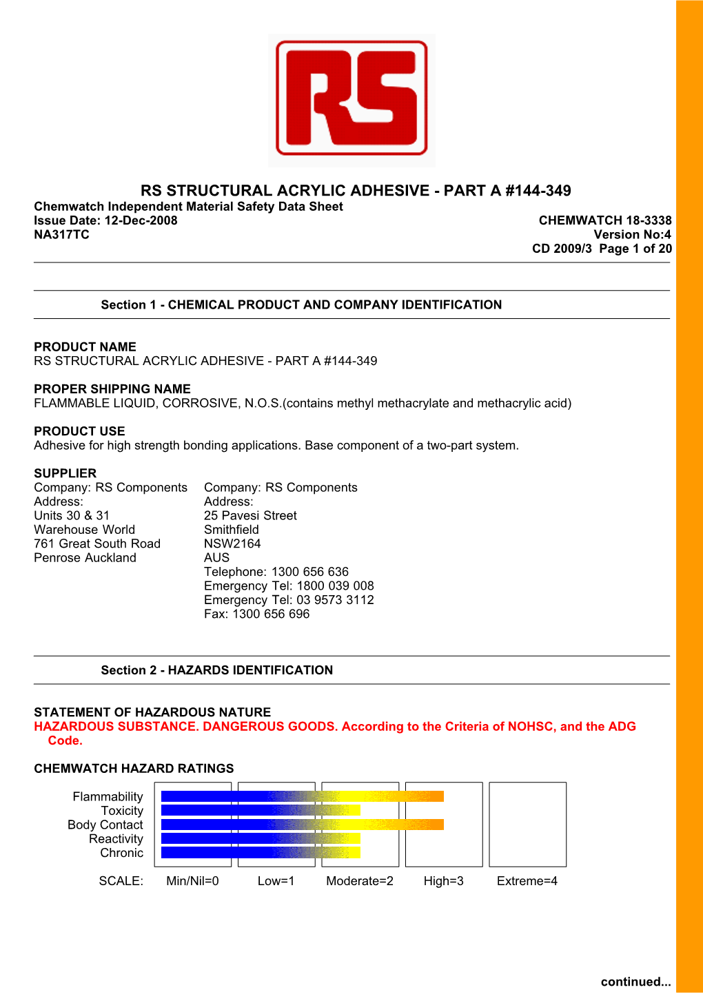 Chemwatch Australian MSDS 18-3338
