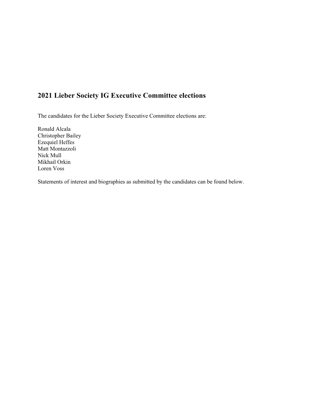 Lieber Society IG Executive Committee Candidate List