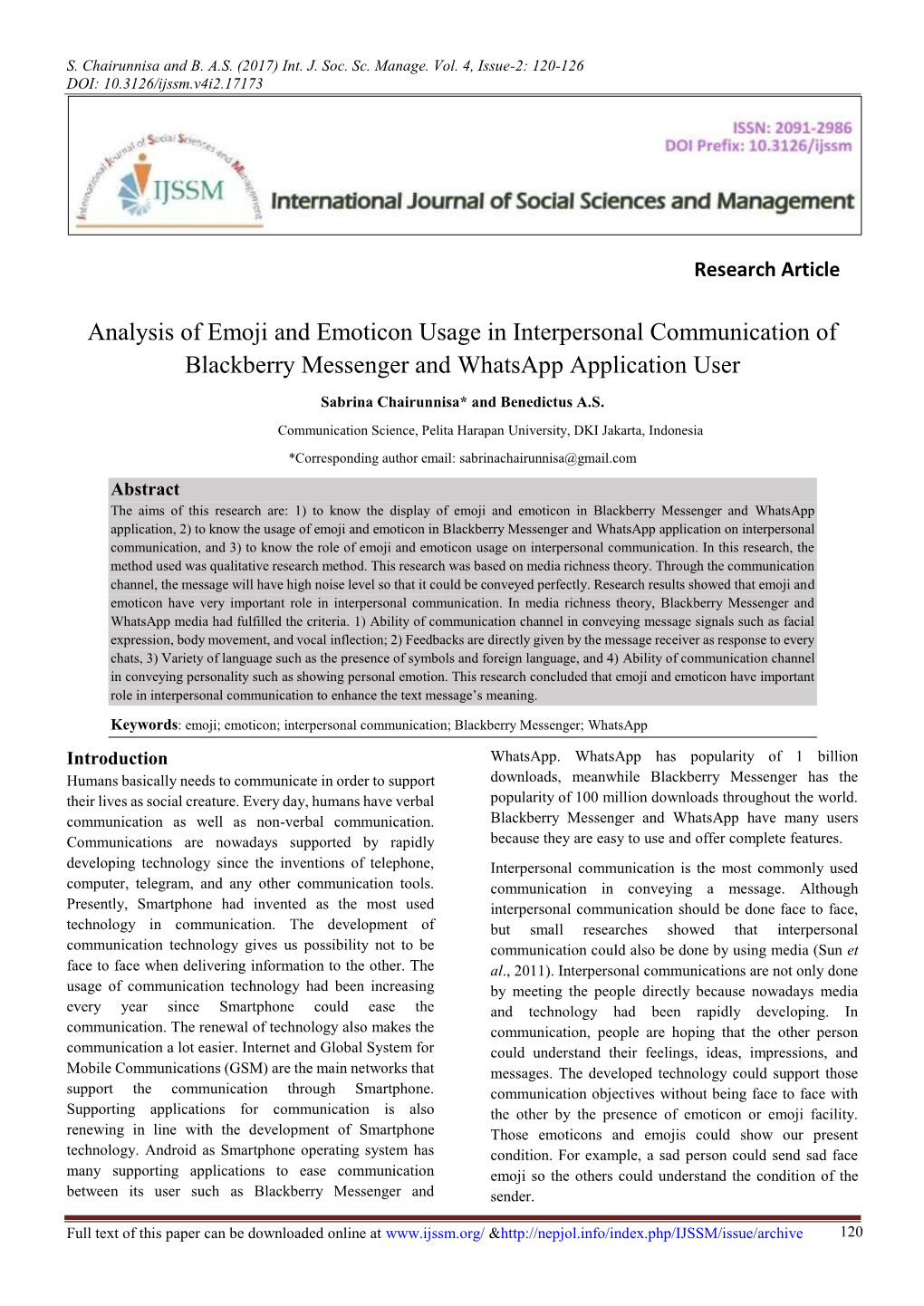 Analysis of Emoji and Emoticon Usage in Interpersonal Communication of Blackberry Messenger and Whatsapp Application User