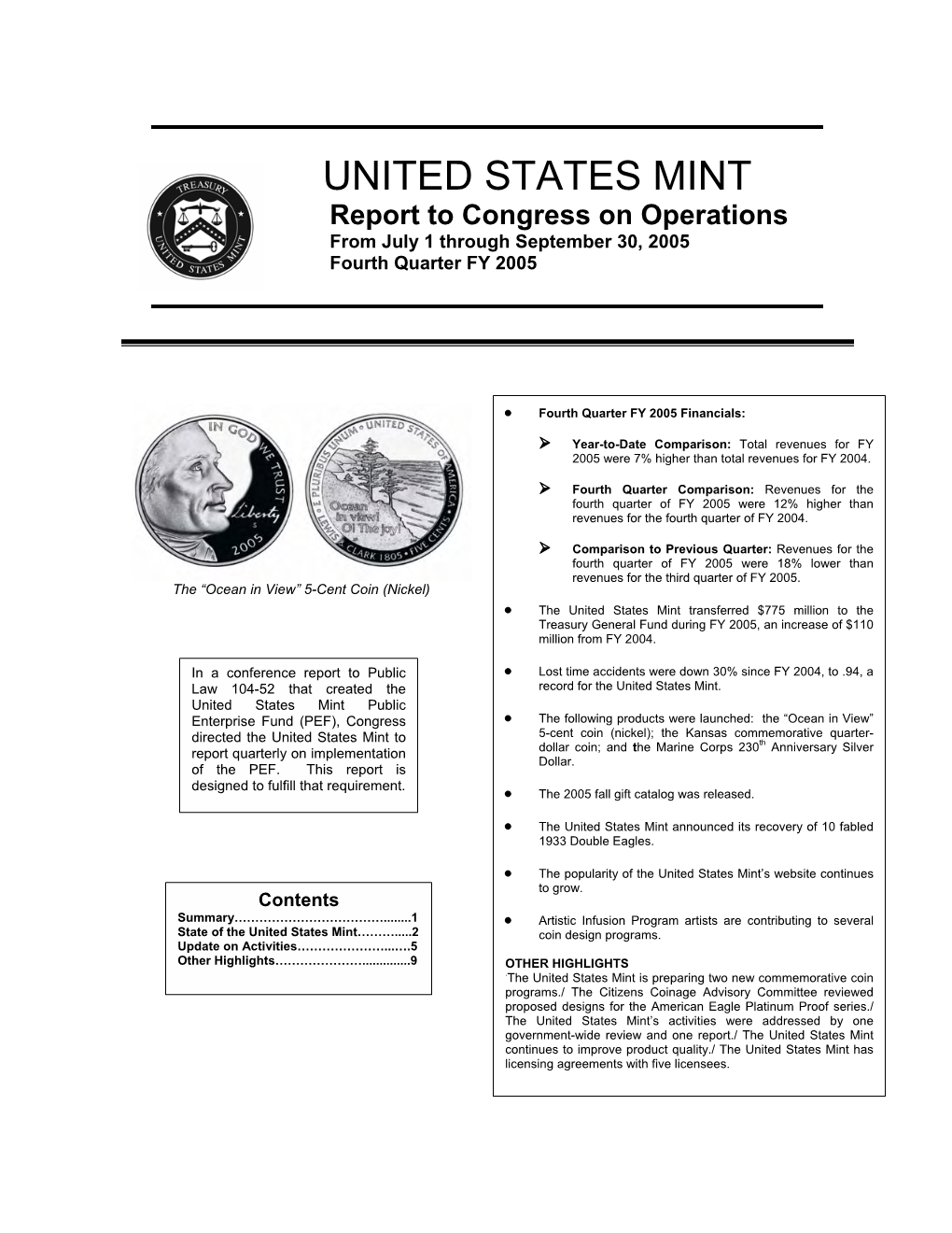 2005 Fourth Quarter United States Mint Public Enterprise