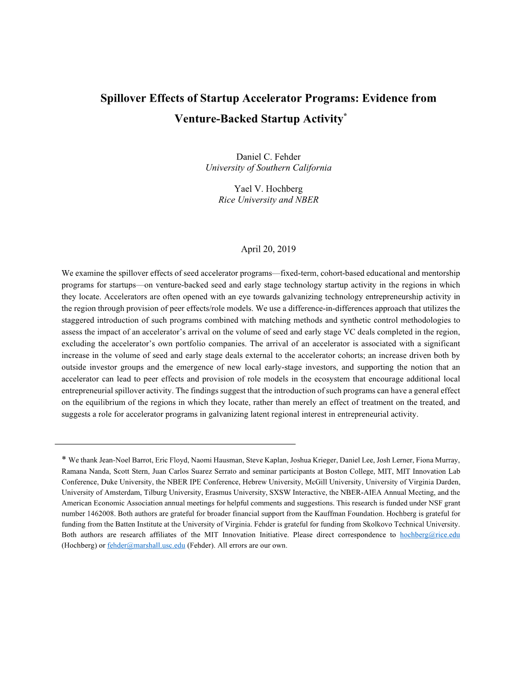 Spillover Effects of Startup Accelerator Programs: Evidence from Venture-Backed Startup Activity*