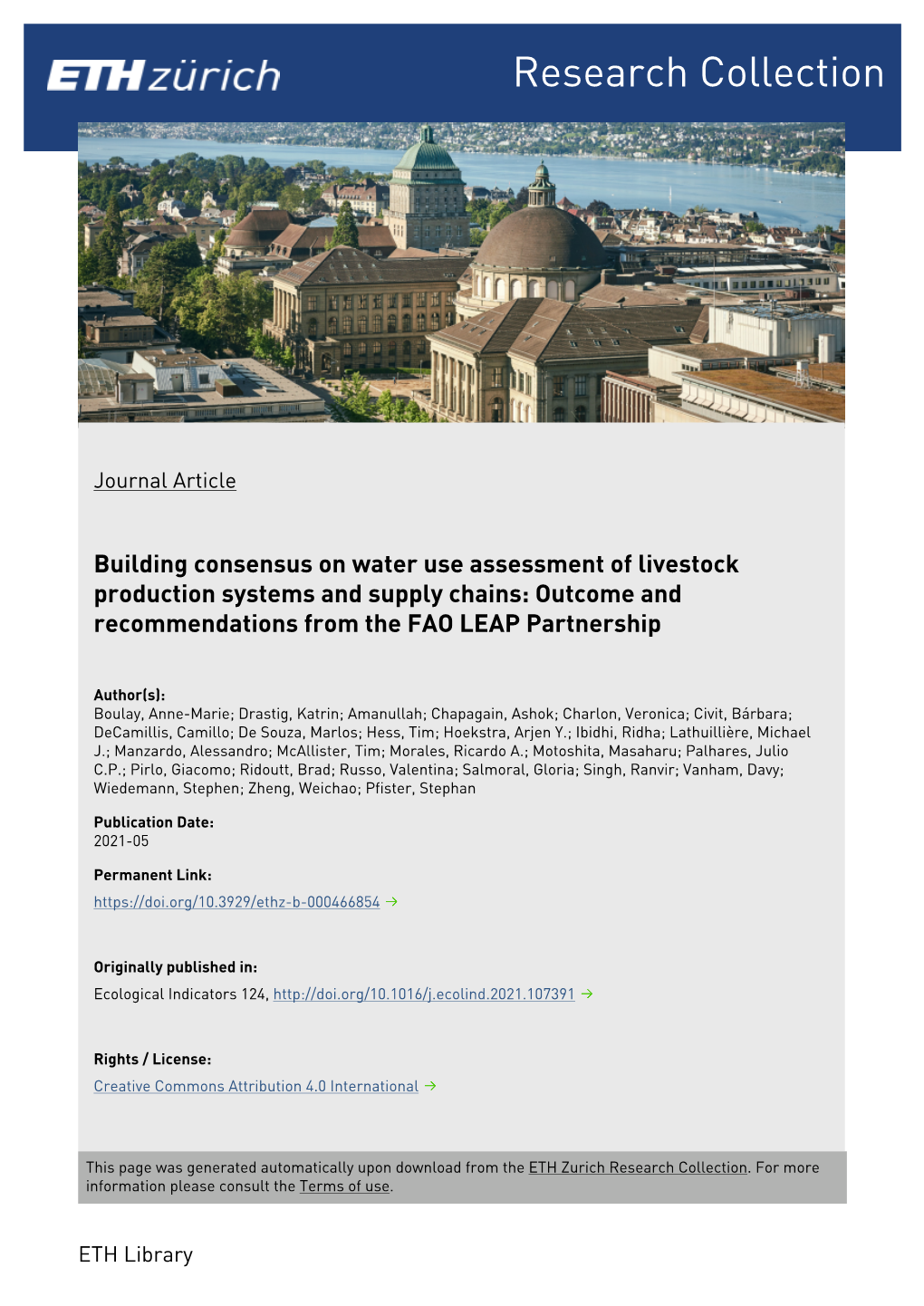 Building Consensus on Water Use Assessment of Livestock Production Systems and Supply Chains: Outcome and Recommendations from the FAO LEAP Partnership