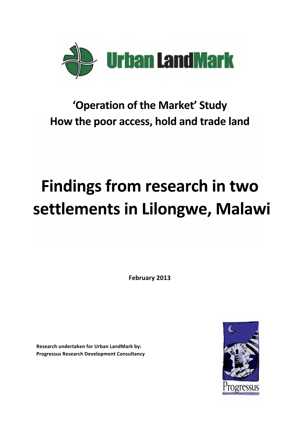 Findings from Research in Two Settlements in Lilongwe, Malawi