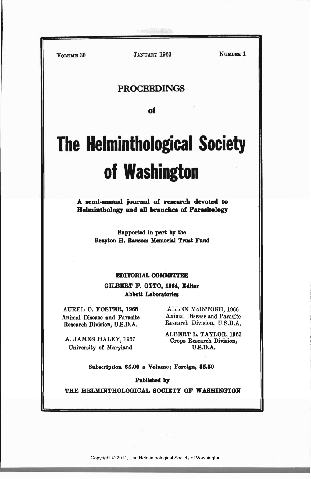 Proceedings of the Helminthological Society of Washington 30(1) 1963