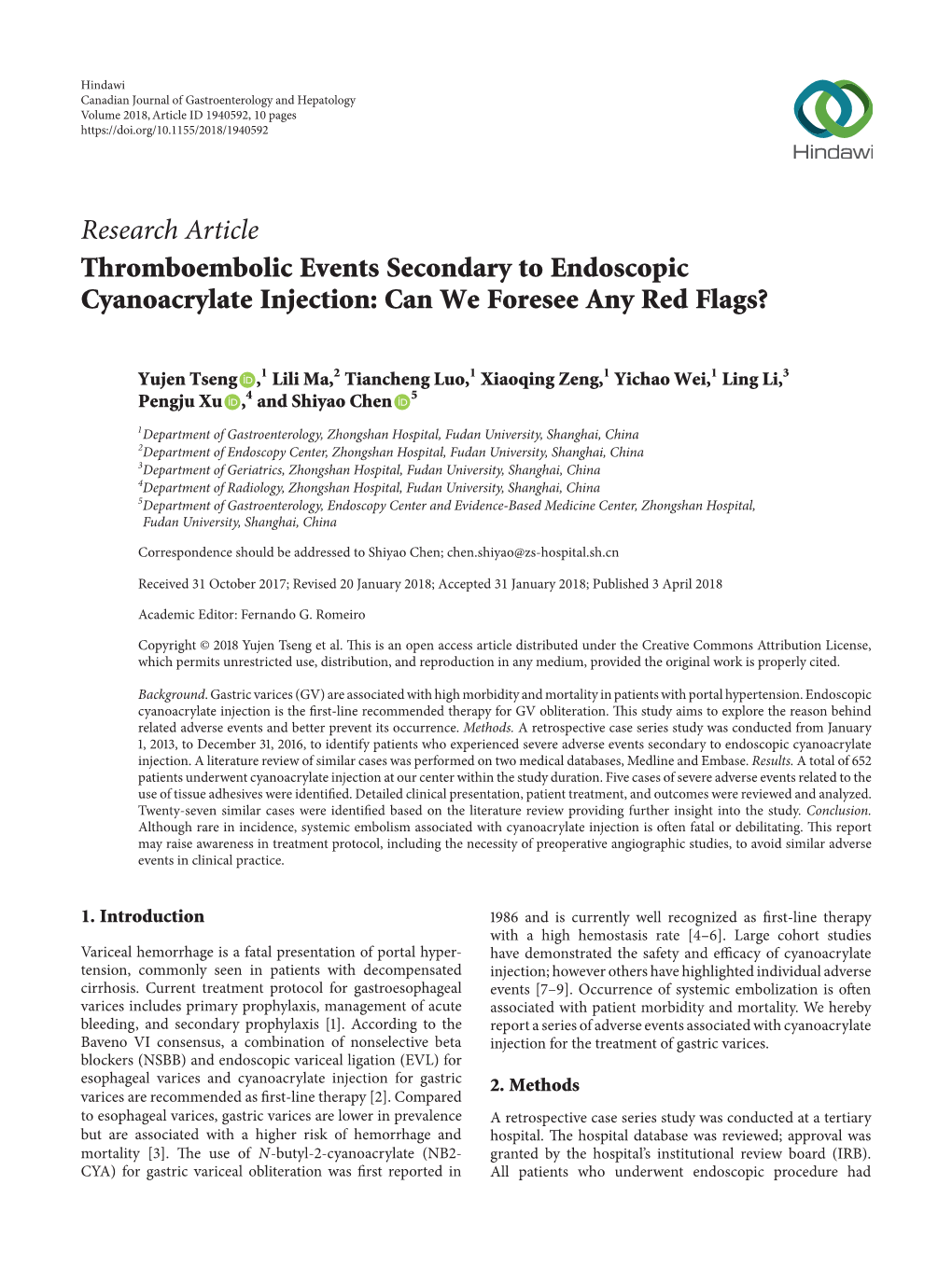 Thromboembolic Events Secondary to Endoscopic Cyanoacrylate Injection: Can We Foresee Any Red Flags?