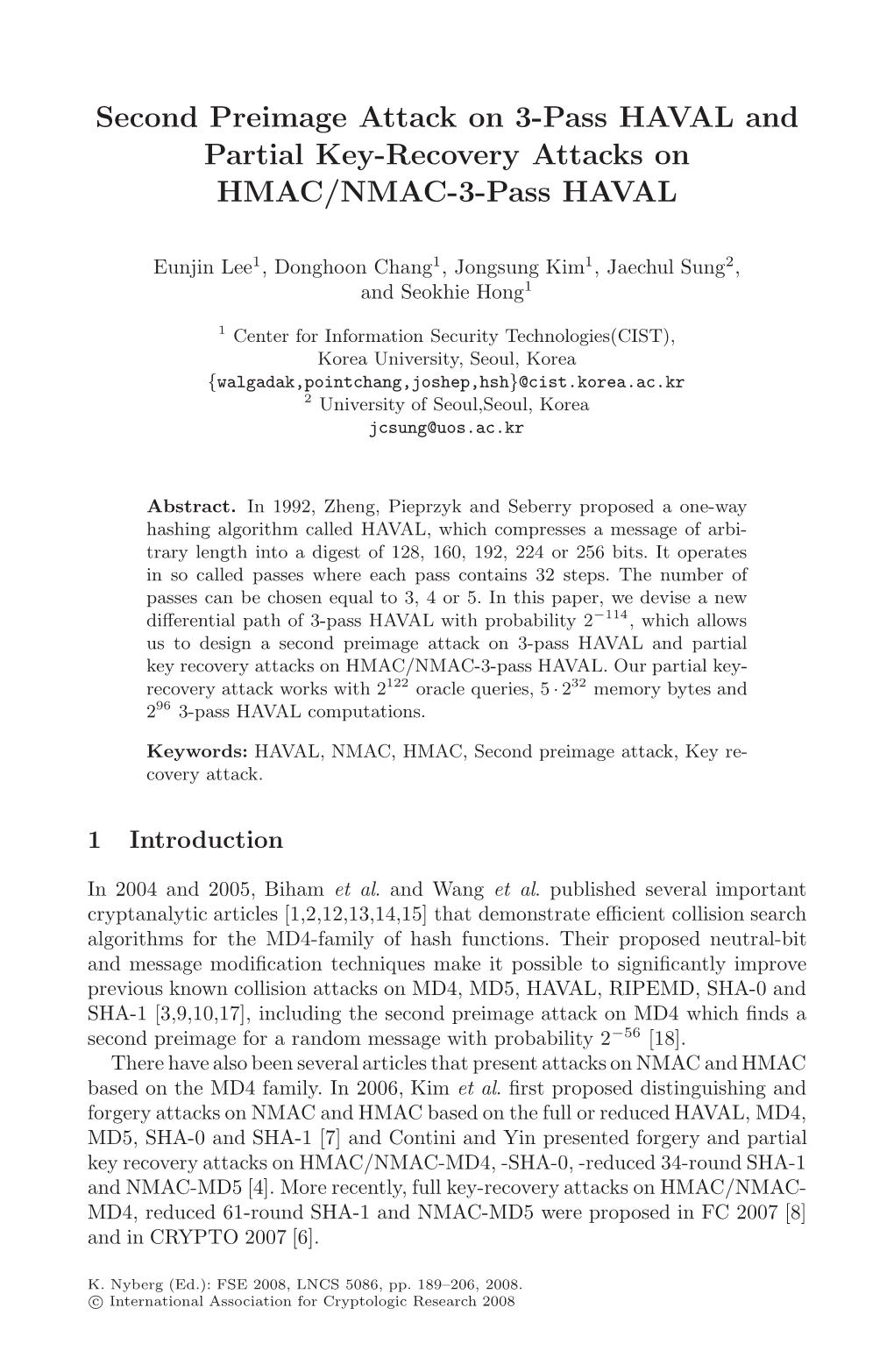 Second Preimage Attack on 3-Pass HAVAL and Partial Key-Recovery Attacks on HMAC/NMAC-3-Pass HAVAL