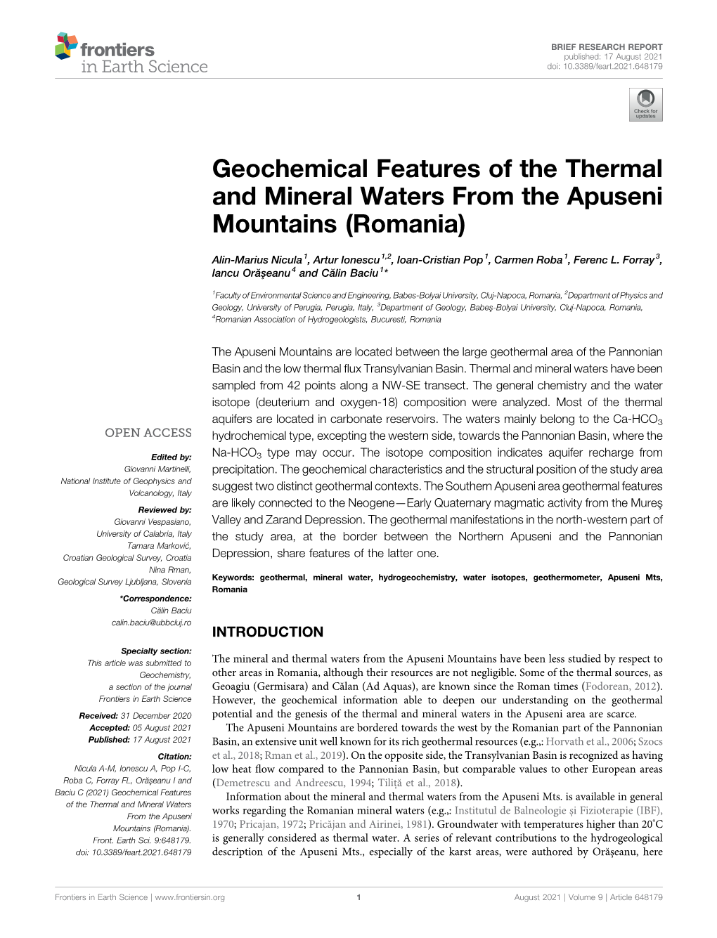 Geochemical Features of the Thermal and Mineral Waters from the Apuseni Mountains (Romania)