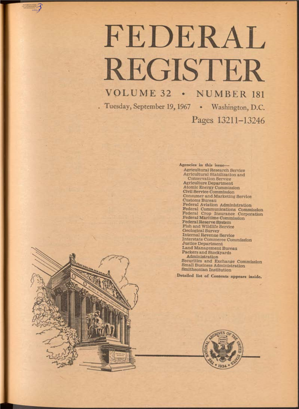 Federal Register Volume 32 • Number 181