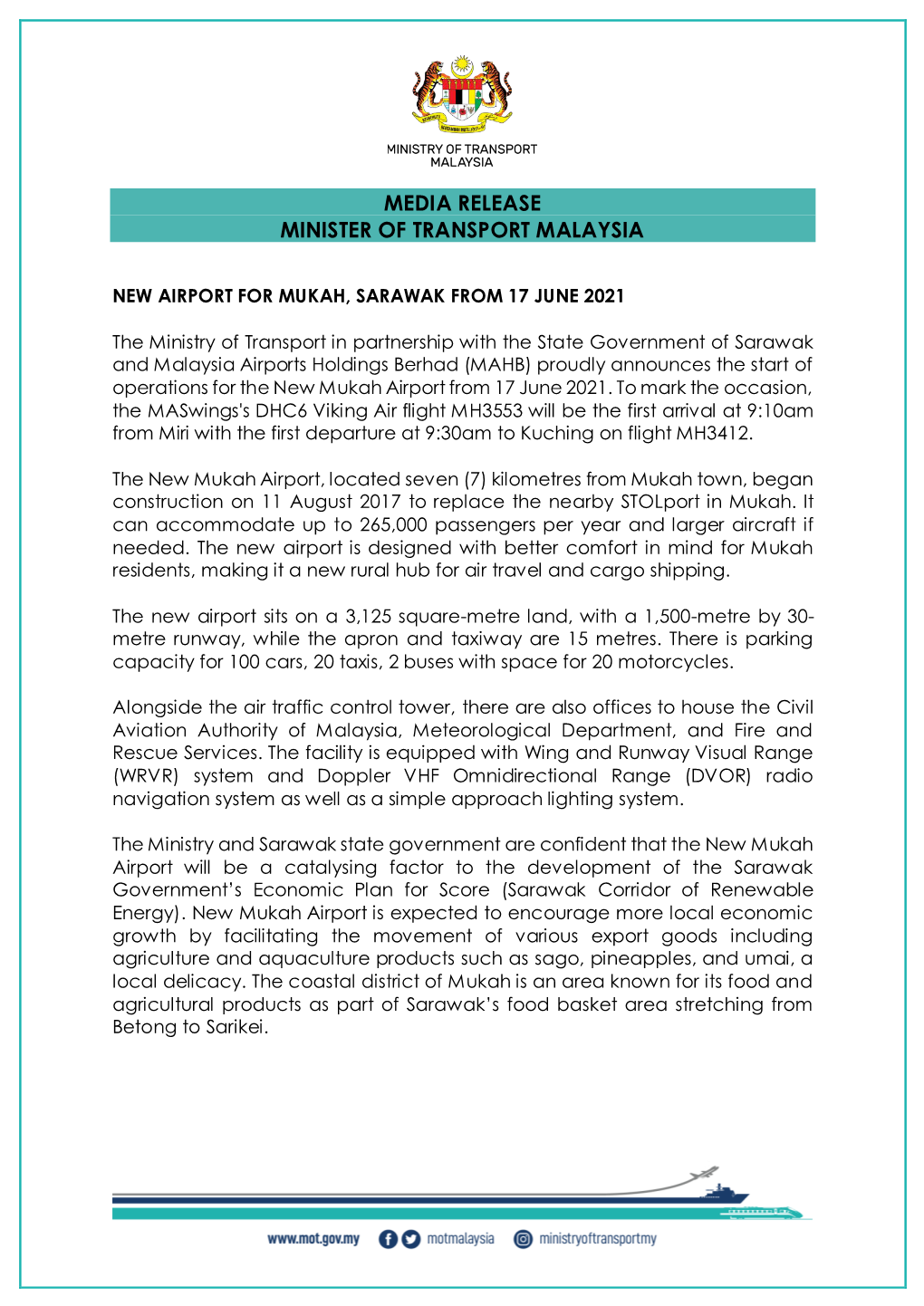 Media Release Minister of Transport Malaysia