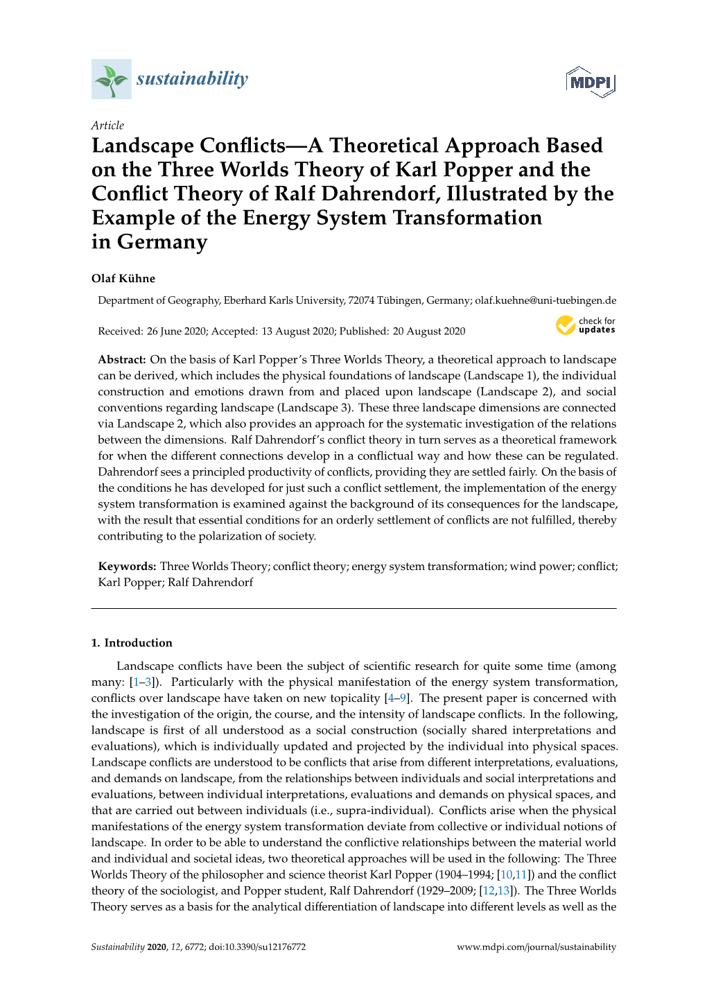 Landscape Conflicts—A Theoretical Approach Based on the Three