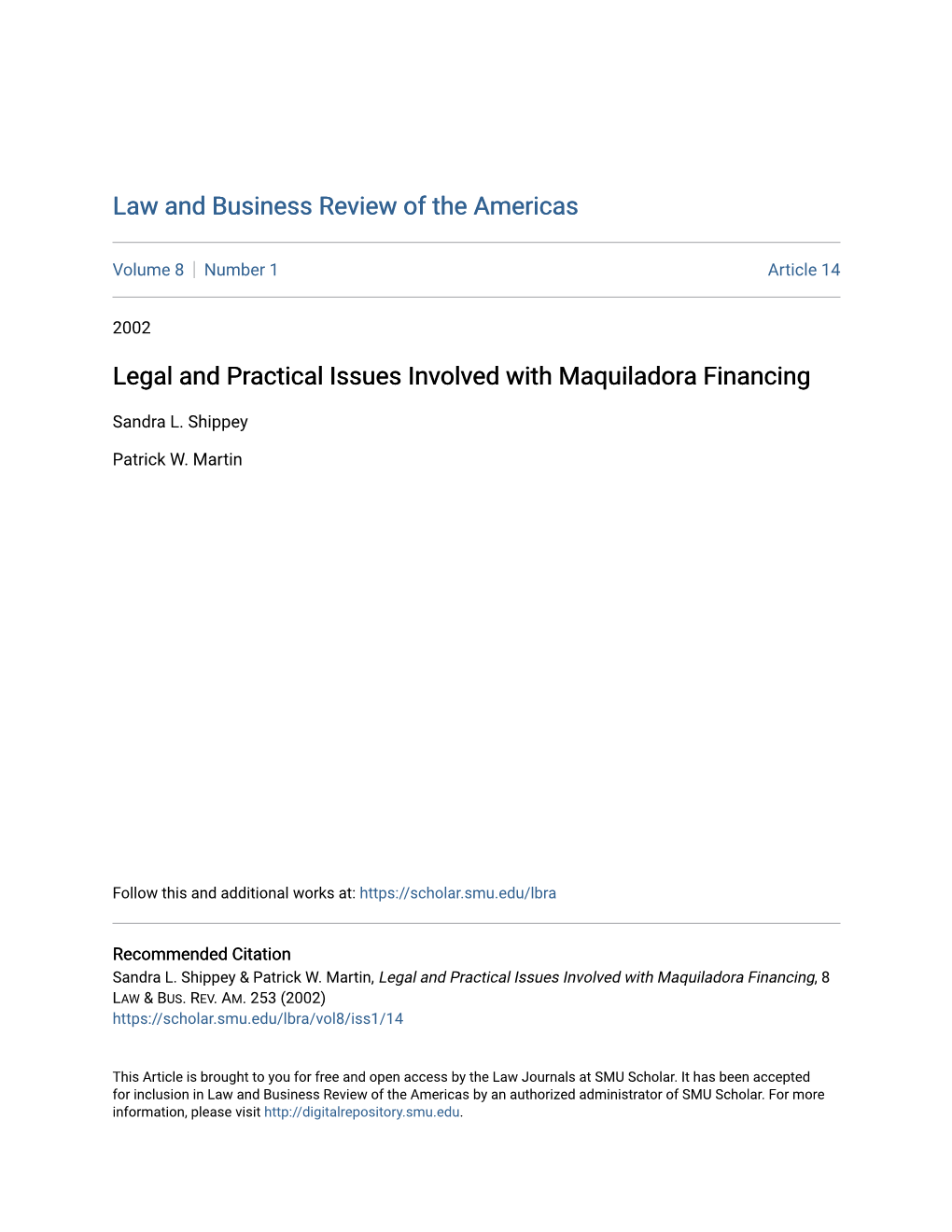 Legal and Practical Issues Involved with Maquiladora Financing