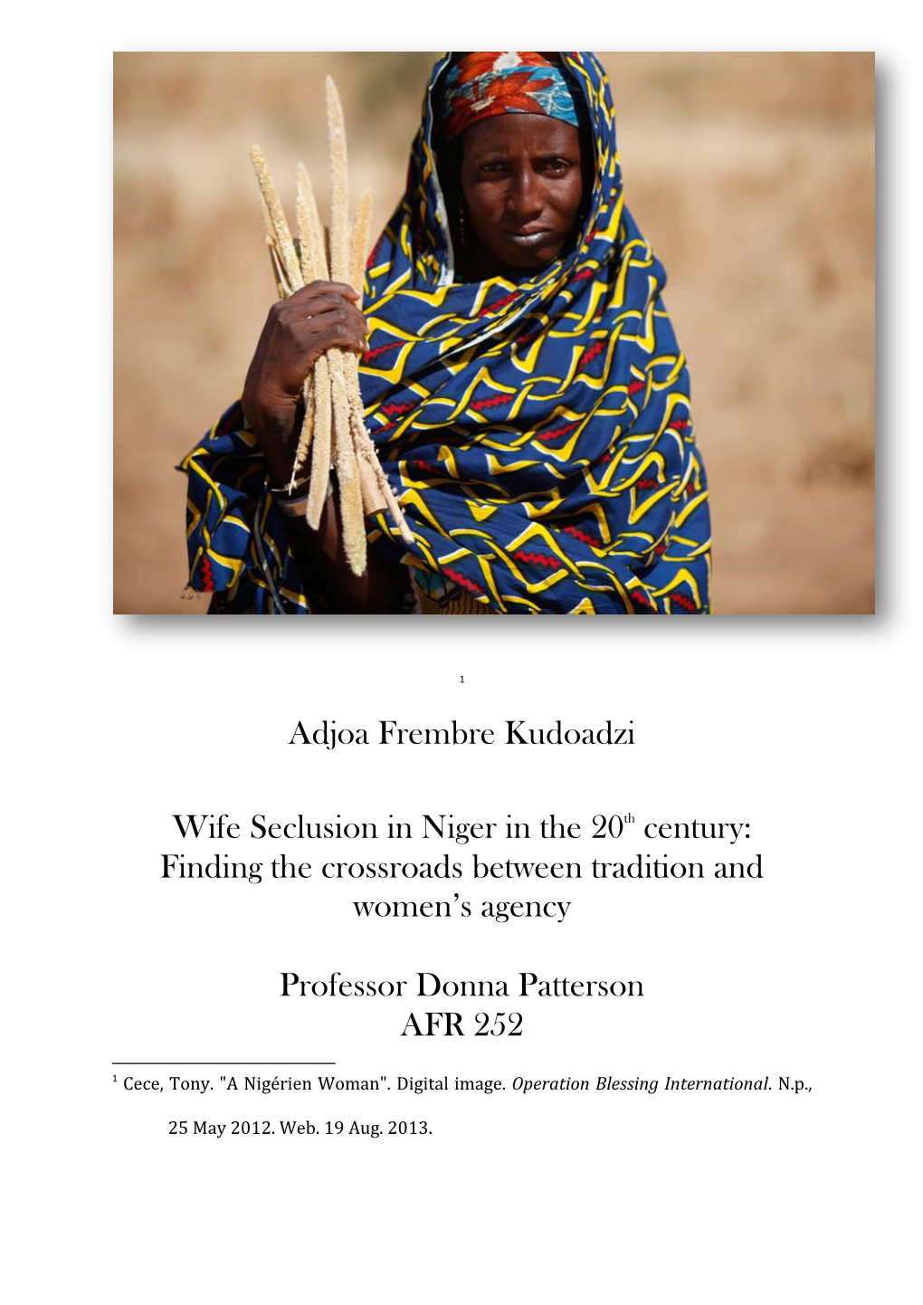 Wife Seclusion in Niger in the 20Th Century: Finding the Crossroads Between Tradition and Women’S Agency