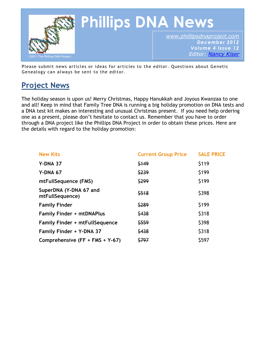 Phillips DNA News December 2012 Volume 4 Issue 12