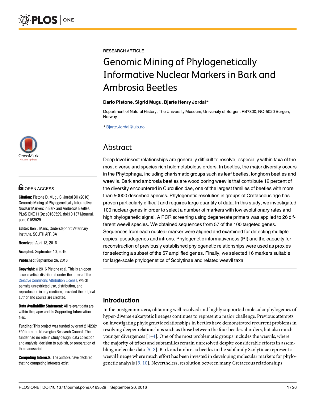 Genomic Mining of Phylogenetically Informative Nuclear Markers in Bark and Ambrosia Beetles