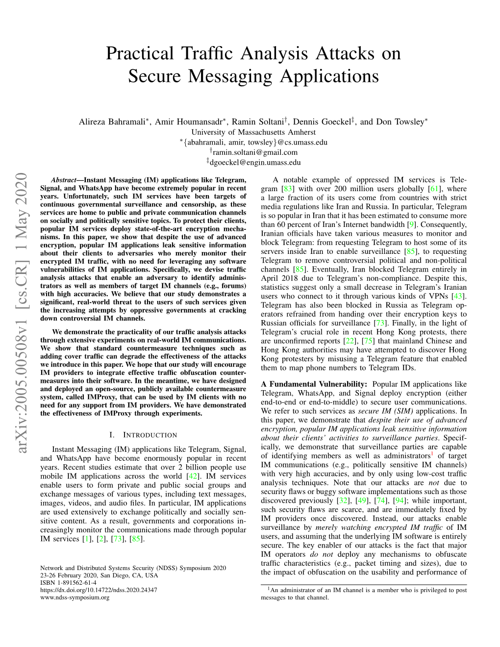 Practical Traffic Analysis Attacks on Secure Messaging Applications