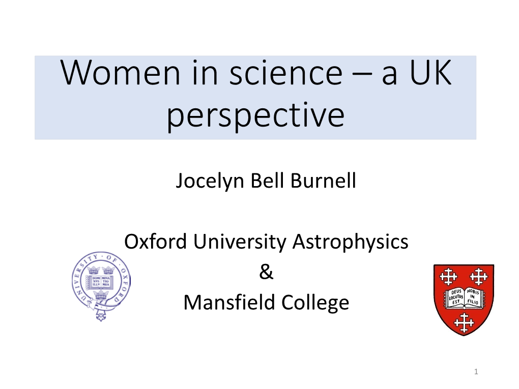 Women in Science – a UK Perspective