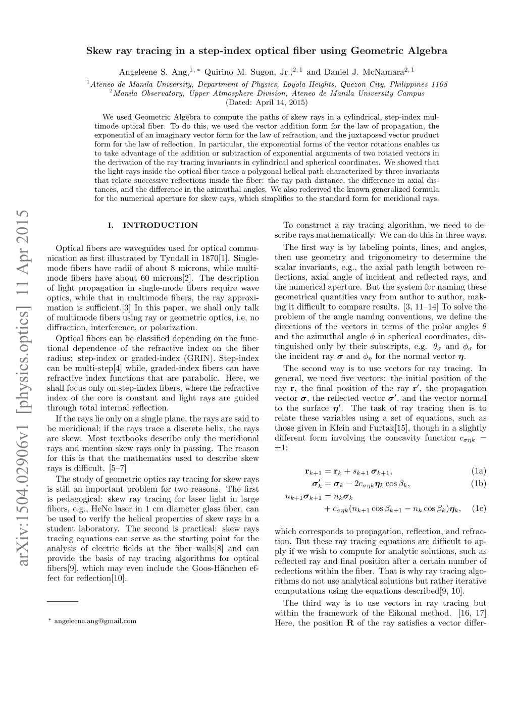 Skew Ray Tracing in a Step-Index Optical Fiber Using Geometric Algebra