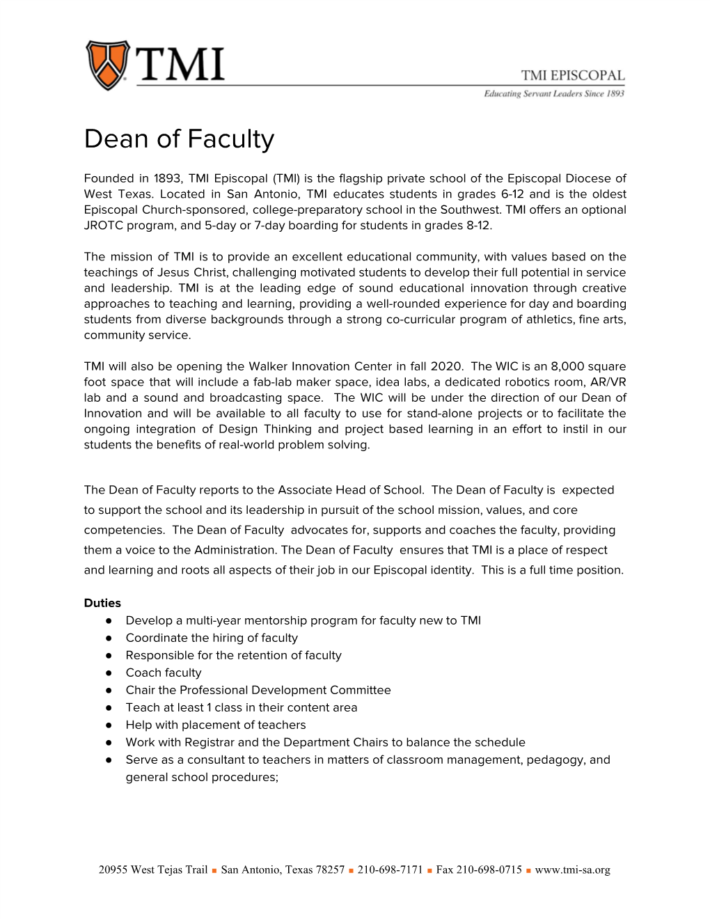 Dean of Faculty