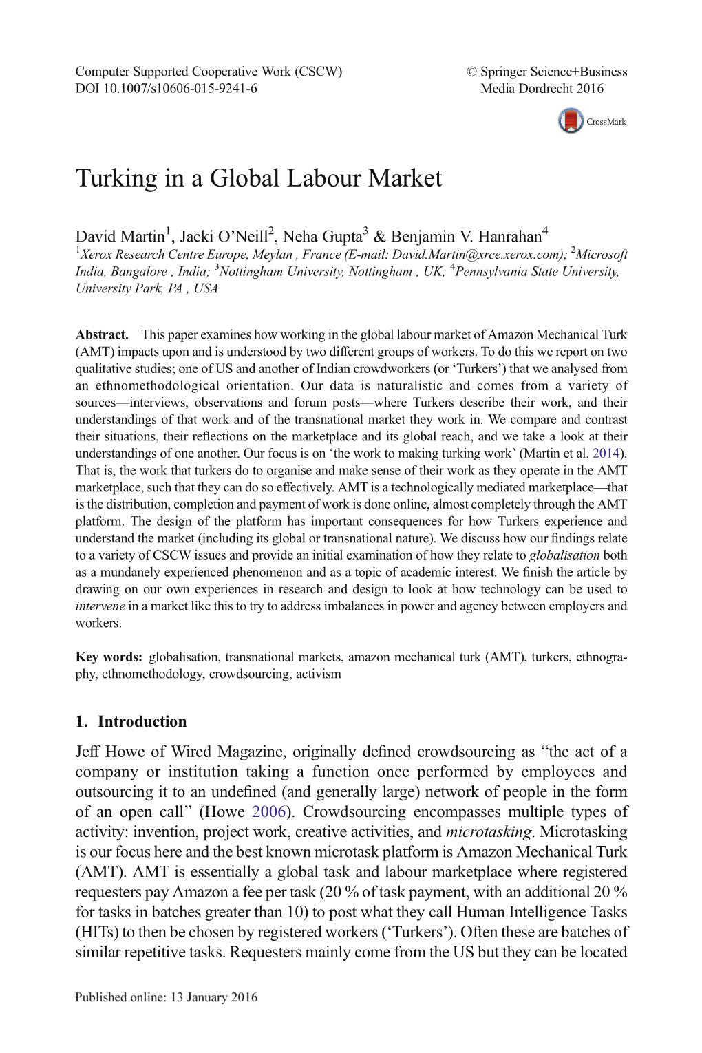 Turking in a Global Labour Market