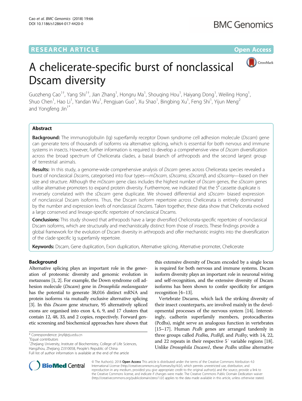 A Chelicerate-Specific Burst of Nonclassical Dscam Diversity