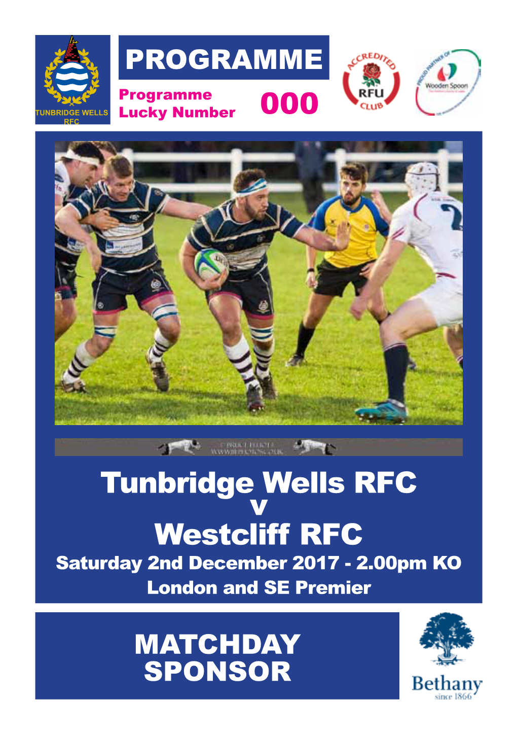 Tunbridge Wells RFC V Westcliff RFC Saturday 2Nd December 2017 - 2.00Pm KO London and SE Premier