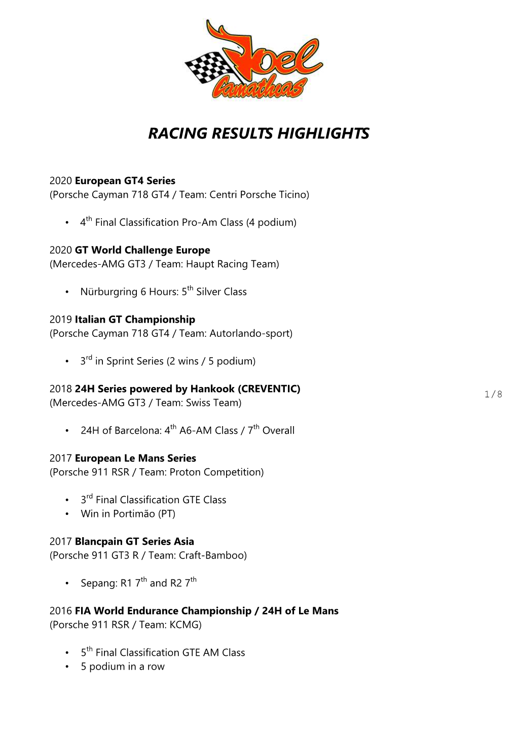 Racing Results Highlights